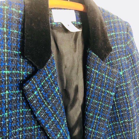 Vintage Retro Plaid Tartan Cropped Velvet Blazer - Picture 5 of 6